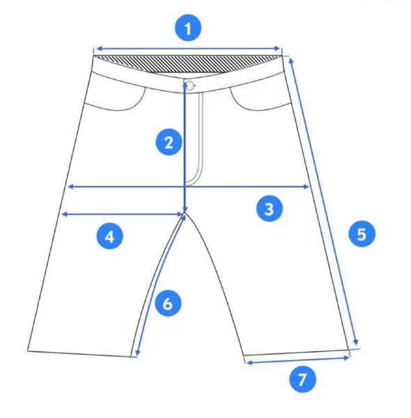 Diagram showing where each shorts measurement is taken
